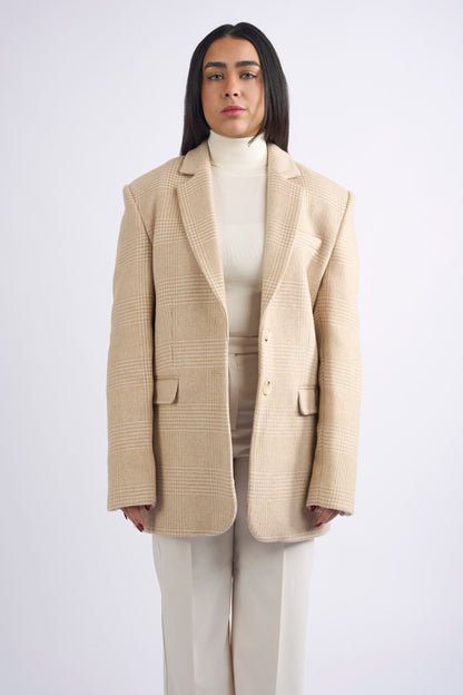 HERITAGE WOOL OVERSIZED BLAZER - BEIGE